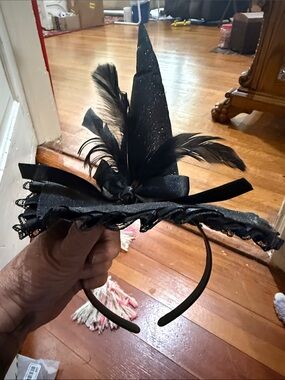 Black Feather Witch Hat Headband - Women Accessories